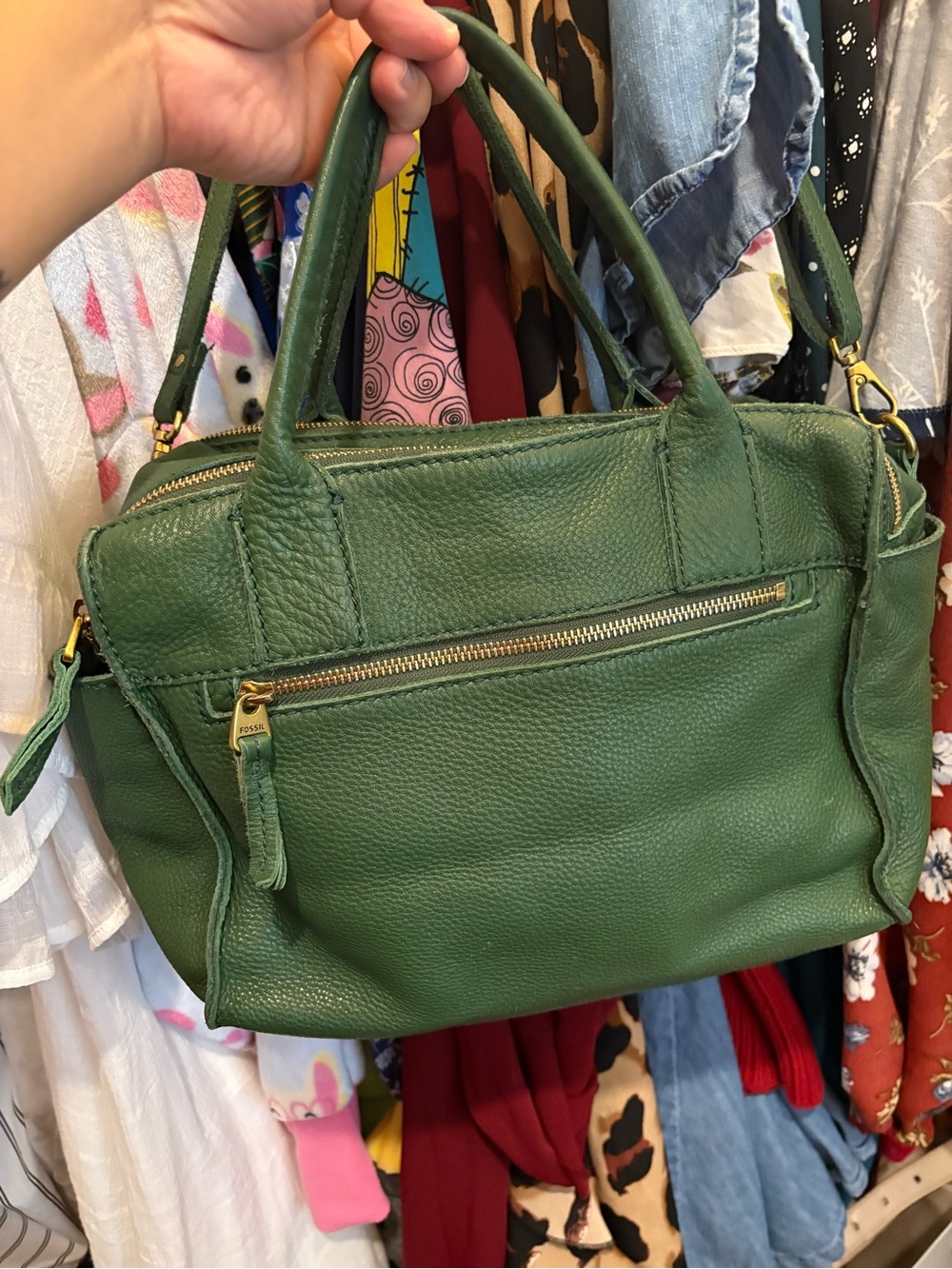 Fossil | Large Leather Satchel | Deep Green